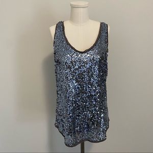 Aritzia Talula Silver Grey Sequin Tank Top Low Back